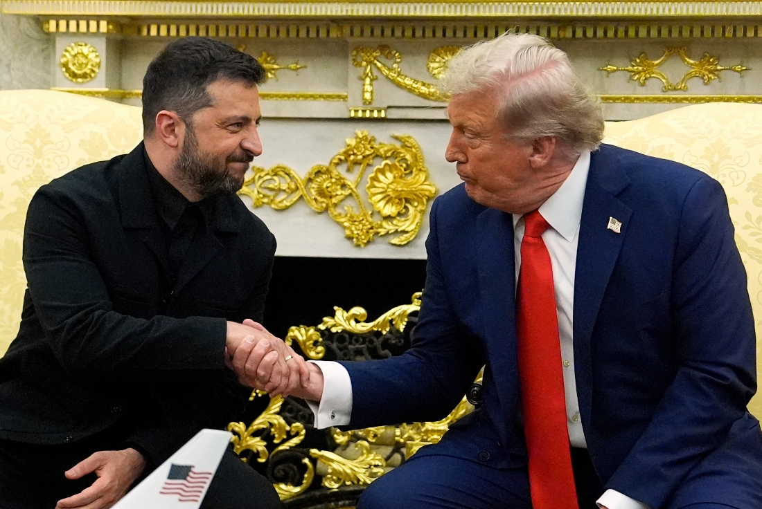President Donald Trump shakes hands with Ukraine's President Volodymyr Zelenskyy in the Oval Office of the White House in Washington, US. (AP)