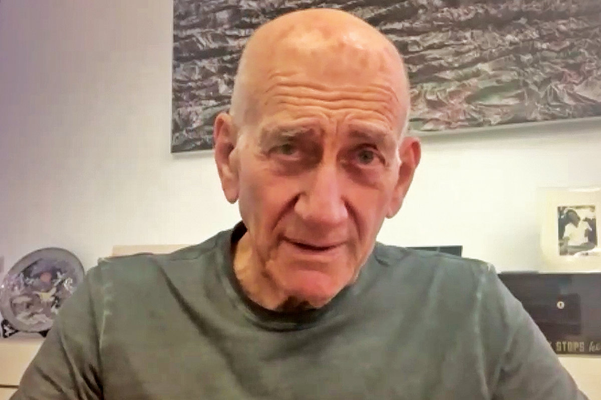 Former Israeli Prime Minister Ehud Olmert being interviewed on “Frankly Speaking." (AN photo)
