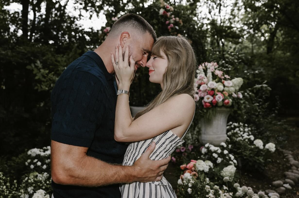 Taylor Swift and Travis Kelce are engaged, they announced Tuesday. (Screenshot/Instagram/@taylorswift)