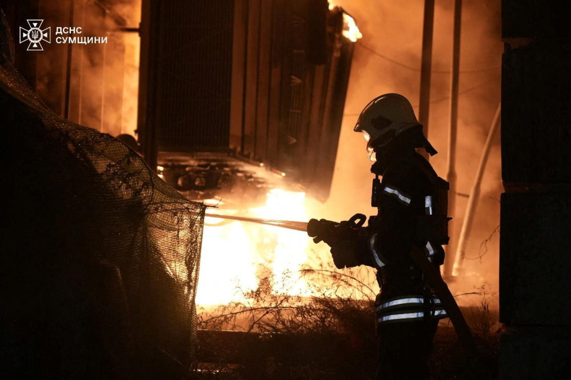 A firefighter works at the site of the Russian drone strike in Ukraine's Sumy region. (State Emergency Service of Ukraine in Sumy/via Reuters)