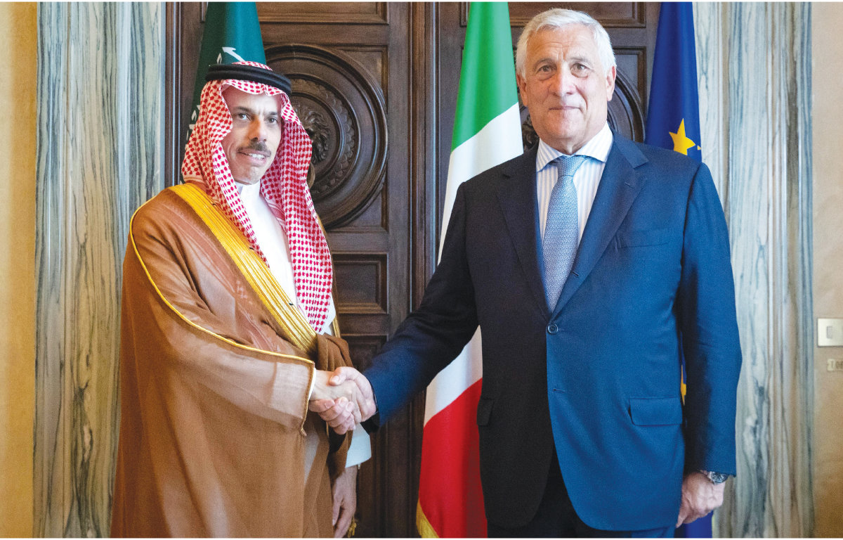 Saudi FM Prince Faisal bin Farhan and Italy’s Deputy Prime Minister and Minister of Foreign Affairs Antonio Tajani met in Rome in Rome on Aug. 28, 2025. (SPA)