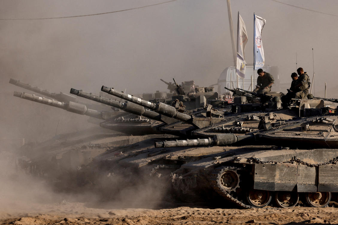 The pivot comes as Israel prepares to broaden its offensive, mobilizing tens of thousands of troops to seize Gaza City. Above, a tank formation the Israel-Gaza border on Aug. 26, 2025. (Reuters)