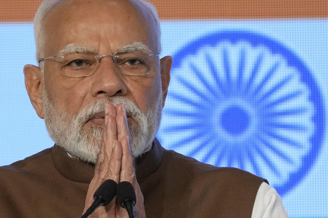 Indian Prime Minister Narendra Modi touched down in the Chinese city of Tianjin on Saturday evening. (AP)