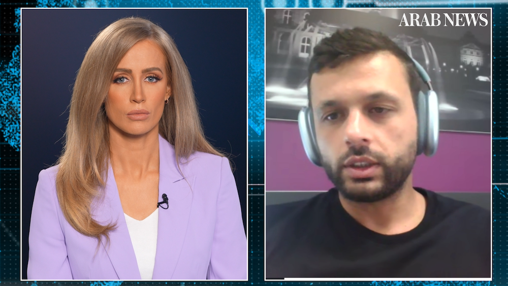 Arab Marwan Barghouti, Marwan’s eldest son, speaking on the latest episode of “Frankly Speaking,” the weekly current affairs program of Arab News. (AN Photo)