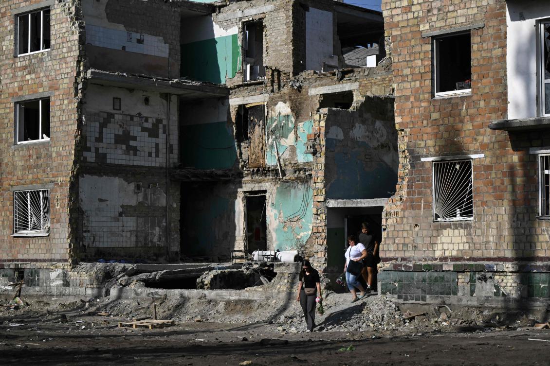 The Russian army had sped up its rate of advance in Ukraine and was taking control of 600-700 square km a month. Above, damaged buildings in Kyiv. (AFP)
