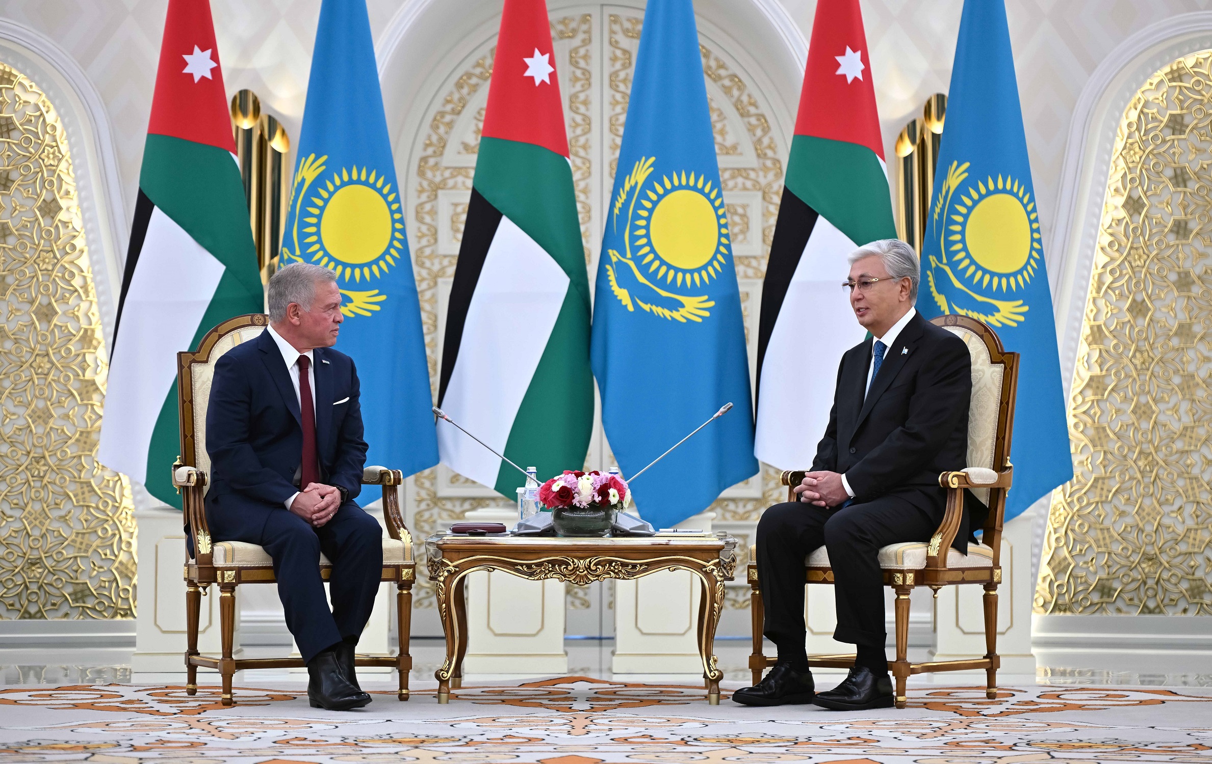 King Abdullah was in Uzbekistan on August 25 to 26, and in Kazakhstan from Aug. 26 to 27, pictured. (Jordan News Agency)