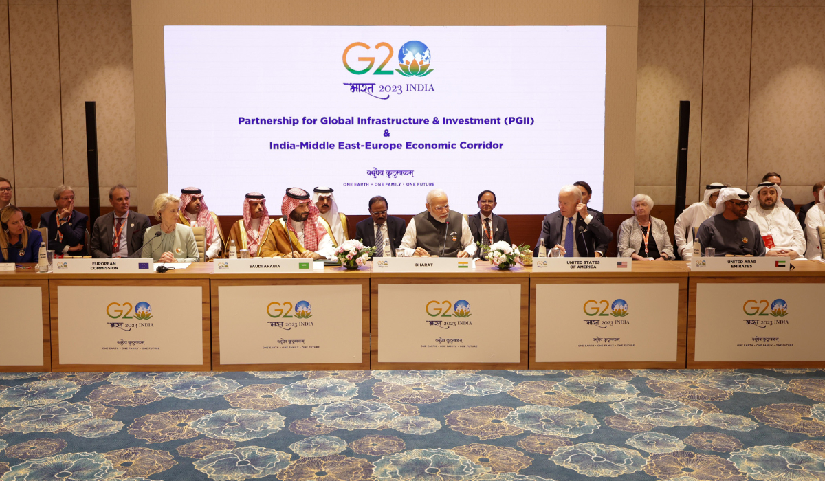 Indian PM speaks at the India-Middle East-Europe Economics Corridor meeting in New Delhi. (Wikipedia)