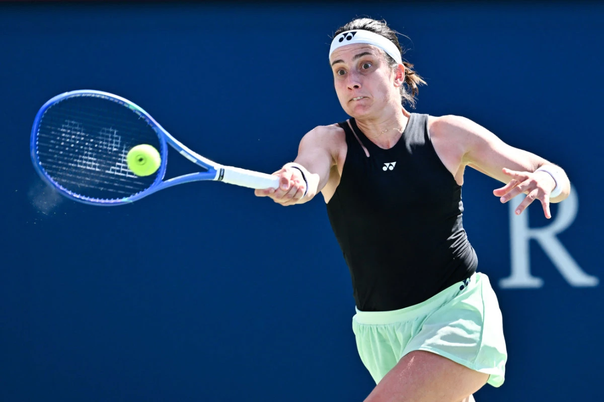 Anastasija Sevastova plays a forehand against Jessica Pegula during their third round Women's Singles match of the WTA 1000 National Bank Open on August 1, 2025 in Montreal. (Getty Images via AFP)