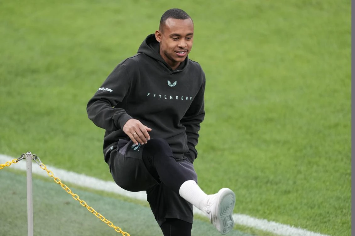 Feyenoord's Igor Paixao during a walk around at the San Siro stadium in Milan, Italy, Feb.17, 2025, ahead the Champions League, playoff second leg soccer match between AC Milan and Feyenoord. (AP/File)