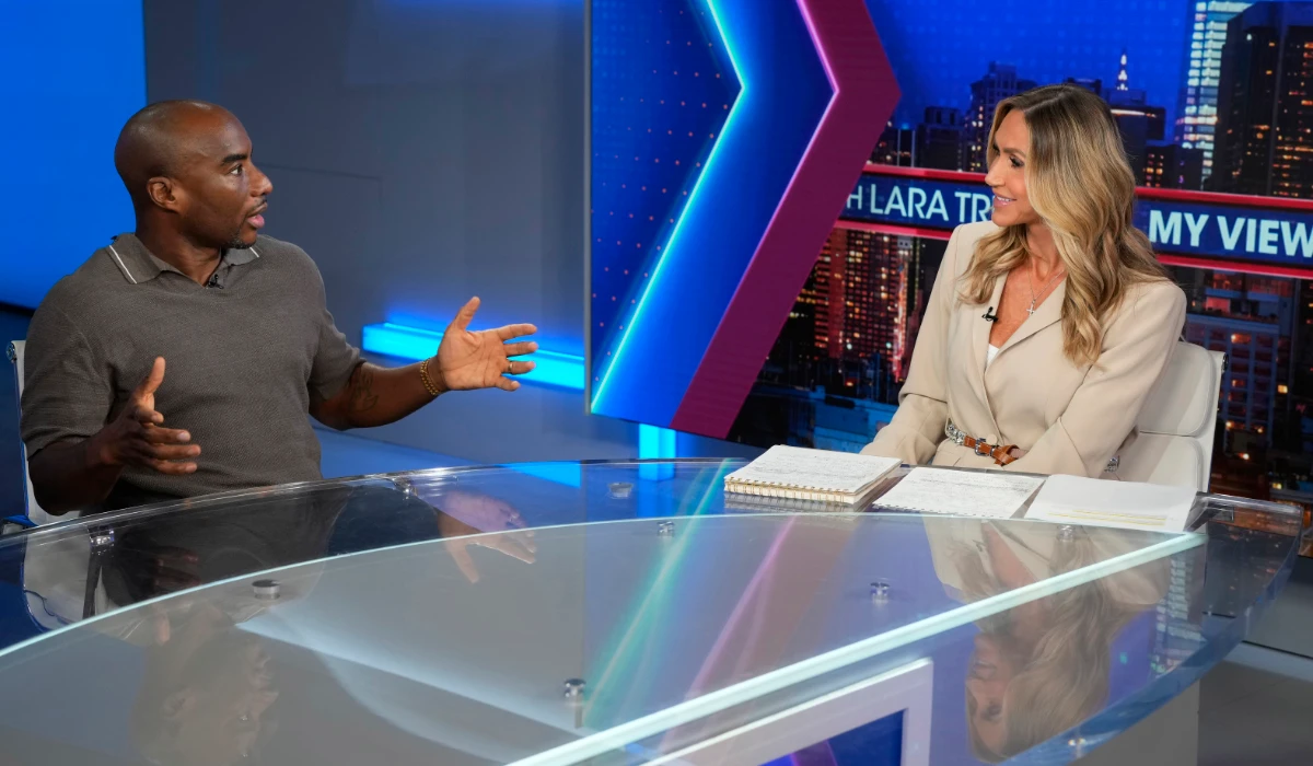 Lara Trump, host of FOX News Channel's "My View with Lara Trump," right, interviews Charlamagne on Thursday, July 31, 2025, in New York. (AP)