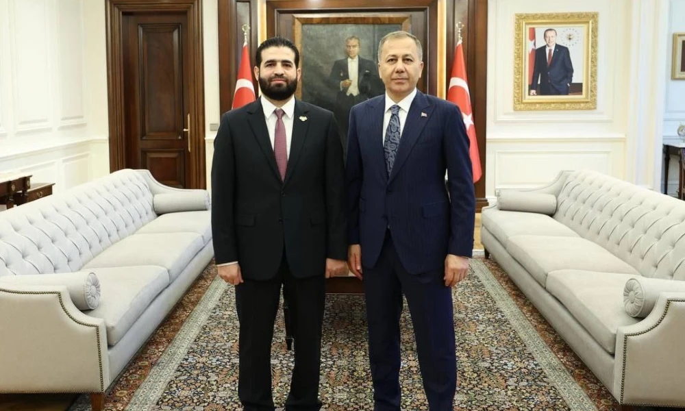 Syrian Interior Minister Anas Khattab and his Turkish counterpart, Ali Yerlikaya, in Ankara. (SANA)