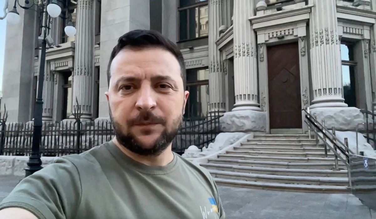 In this file photo taken on June 8, 2022, released by the Ukrainian presidential press service, Ukrainian President Volodymyr Zelensky makes an address filming himself outside his office in Kyiv. (AFP file photo)