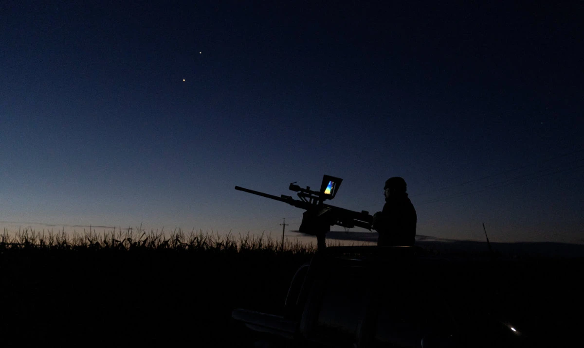 Ukrainian serviceman from anti-drone mobile air defence unit is seen during an overnight shift, amid Russia's attack on Ukraine, in Chernihiv Region, Ukraine August 15, 2025. (Reuters)