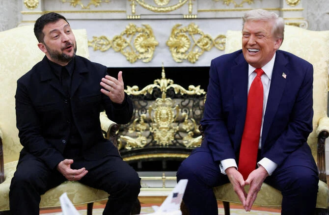 Ukrainian President Volodymyr Zelensky gestures as US President Donald Trump reacts during a meeting at the Oval Office of the White House, amid negotiations to end the Russian war in Ukraine. (Reuters)