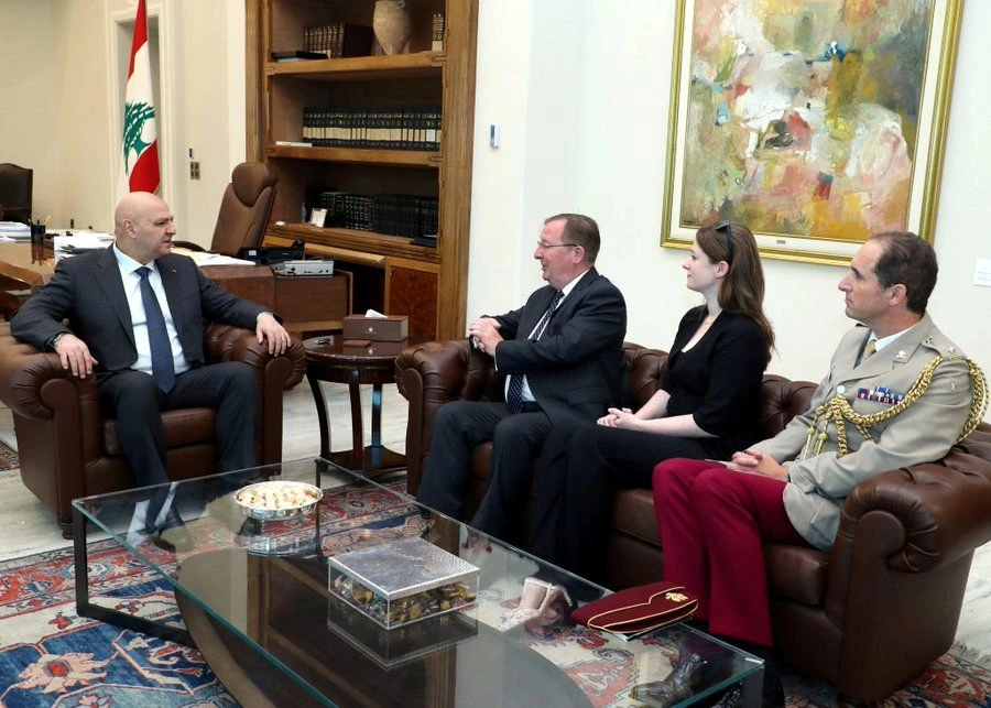 Lebanese President Joseph Aoun meets with British Ambassador to Lebanon Hamish Cowell. (X/@LBpresidency)