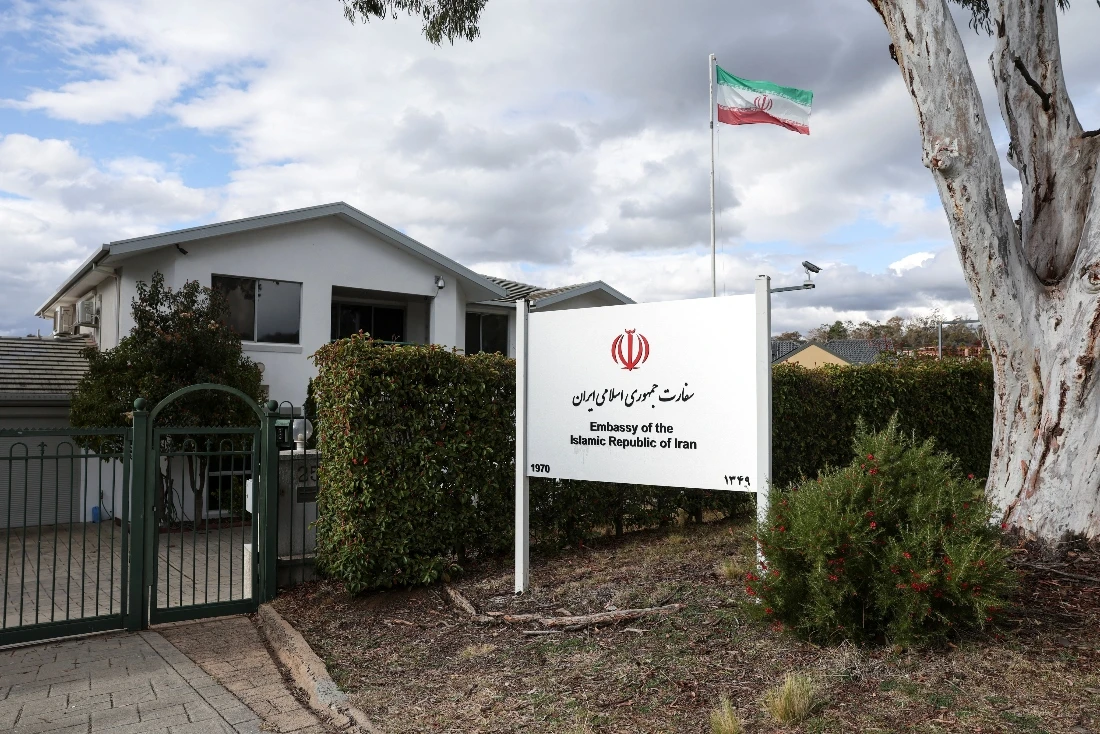 Iranian flag flutters outside the Embassy of the Islamic Republic of Iran in Canberra, Australia. (Reuters)