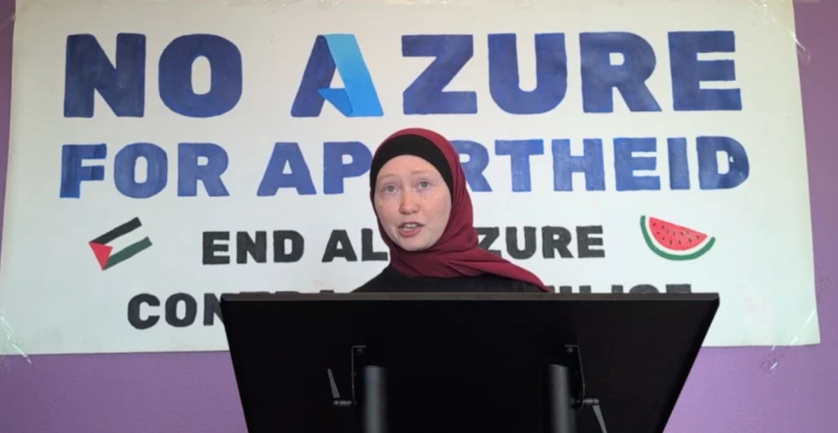Fired employee Nisreen Jadarat (photo from press conference stream)