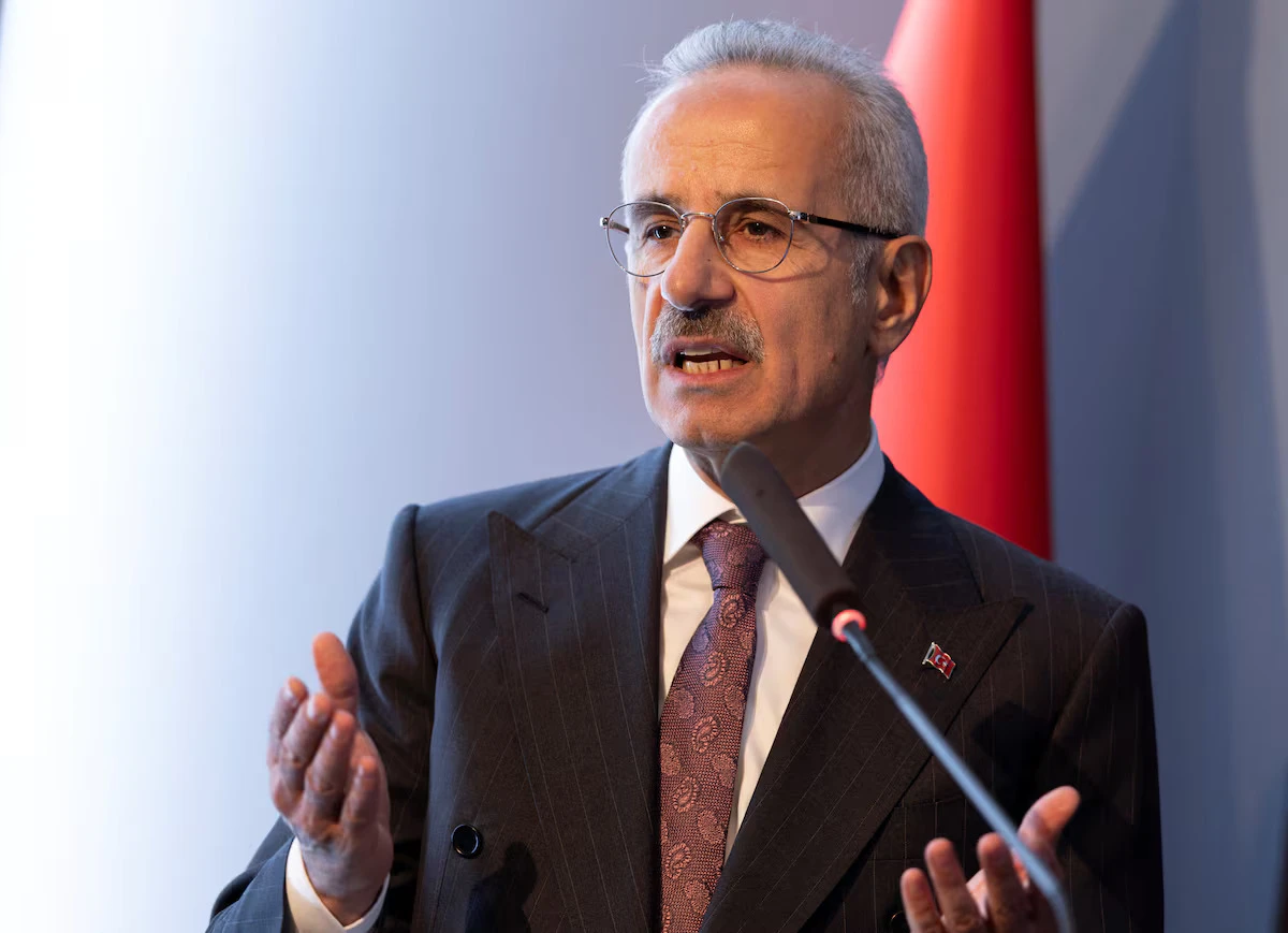 Turkiye’s Minister of Transport and Infrastructure Abdulkadir Uraloglu addresses an audience during a signing ceremony in Istanbul, Turkiye, April 29, 2024. Reuters
