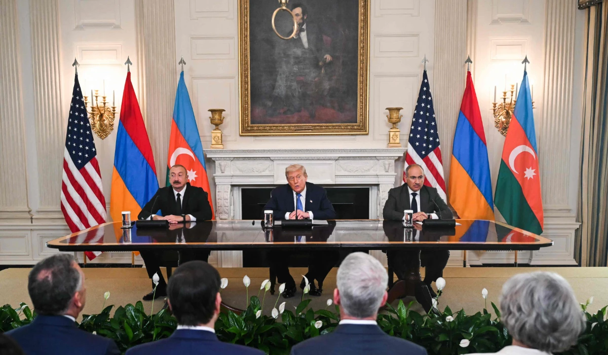 President Trump participates in a trilateral signing with Azerbaijan and Armenia in Washington, DC on August 8, 2025. (AFP)