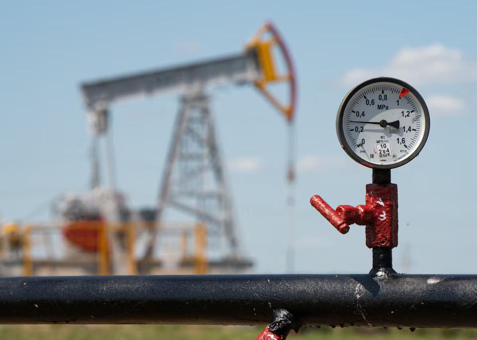 A view shows a pressure gauge near oil pump jacks outside Almetyevsk, in the Republic of Tatarstan, Russia. File/Reuters