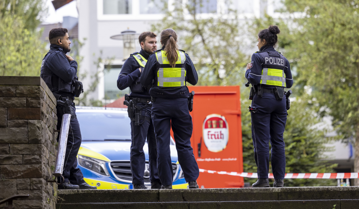 Police officers stand guard in Solingen, Germany, Sunday, Aug. 25, 2024. (AP)