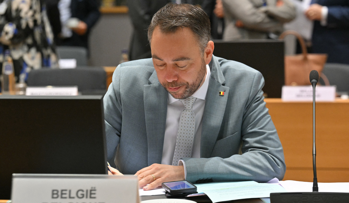 Belgium's Deputy Prime Minister and Minister of Foreign Affairs, European Affairs and Development Cooperation Maxime Prevot takes notes prior to the start of an European Union Foreign Affairs Council Meeting at The Europa Building in Brussels on March 17, 2025. (AFP)
