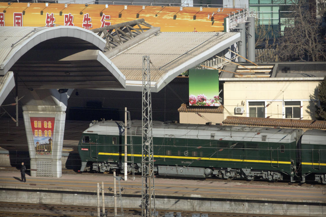 A train similar to one seen during previous visits by North Korean leader Kim Jong Un arrives at Beijing Railway Station in Beijing, China, on Jan. 8, 2019. (AP/File)