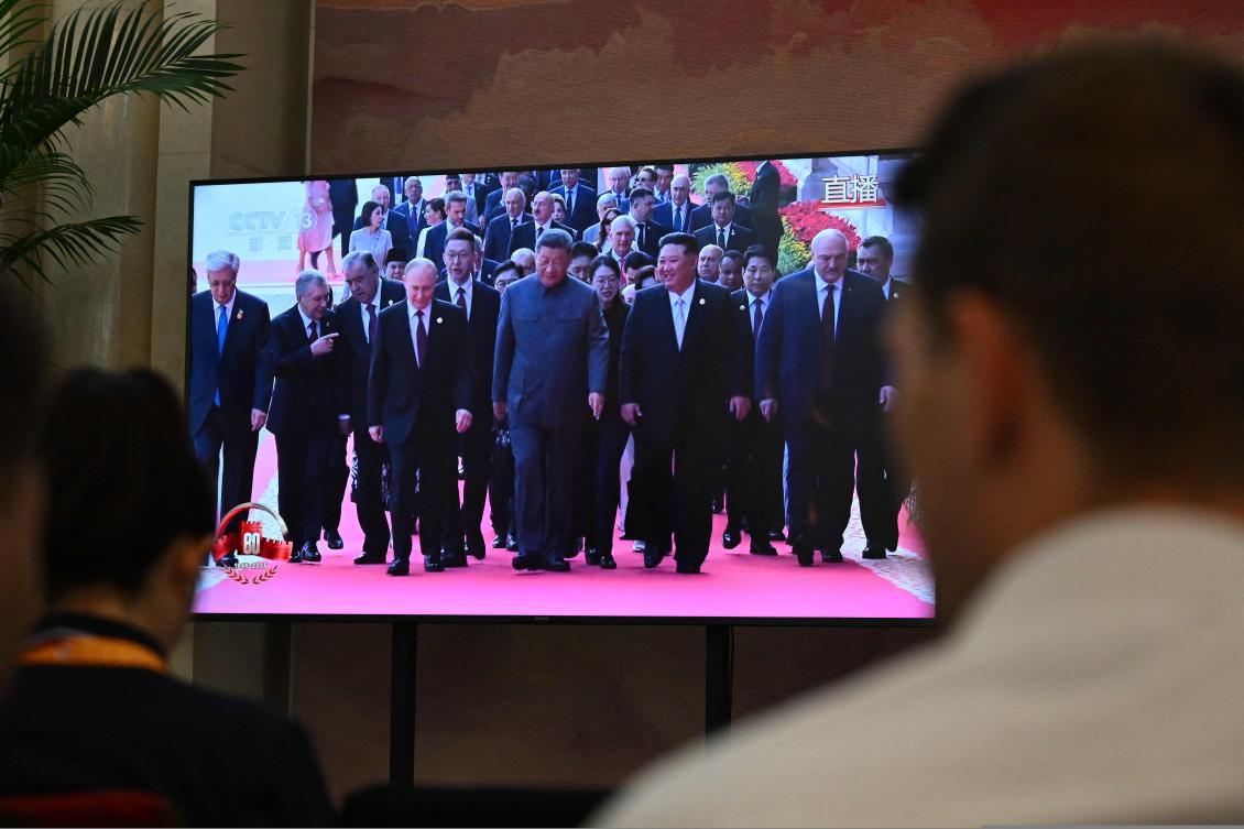 The Taiwanese comments came as China’s President Xi Jinping (C), was joined by North Korea’s leader Kim Jong Un (center R) and Russia’s President Vladimir Putin (center L) for a military parade marking the 80th anniversary of victory over Japan and the end of World War II. (AFP)