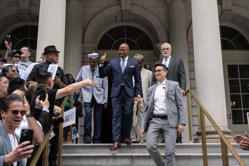 Eric Adams, in that interview, pushed back against questions about whether he would exit the contest but added: “I’ve never had a problem finding jobs as I transition.” (AP)