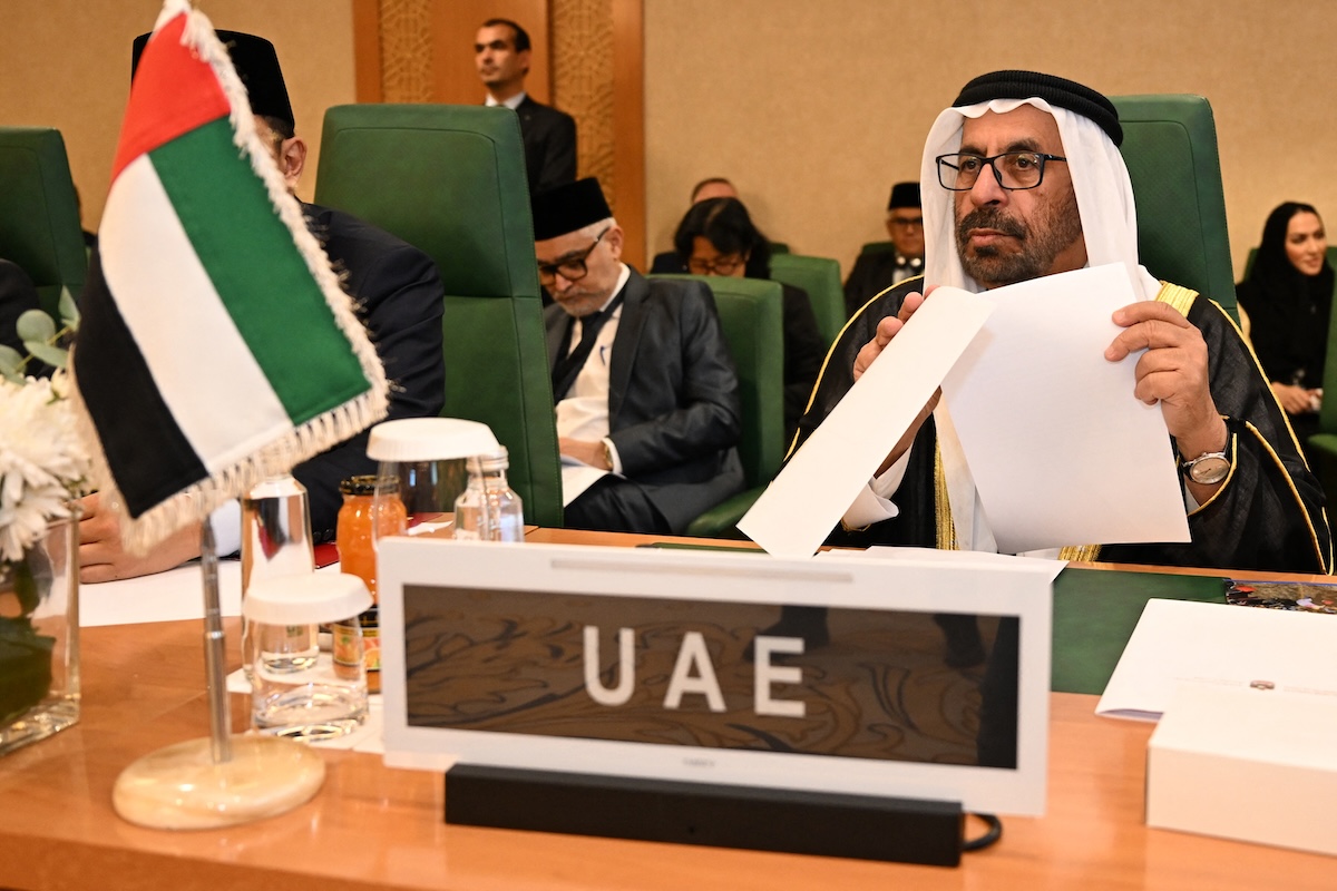 UAE's Minister of State within the Ministry of Foreign Affairs Khalifa Shaheen al-Marar attends an Extraordinary Session of the Council of Foreign Ministers of the Member States of The Organization of Islamic Cooperation (OIC) in Jeddah on March 7, 2025. (FILE/AFP)