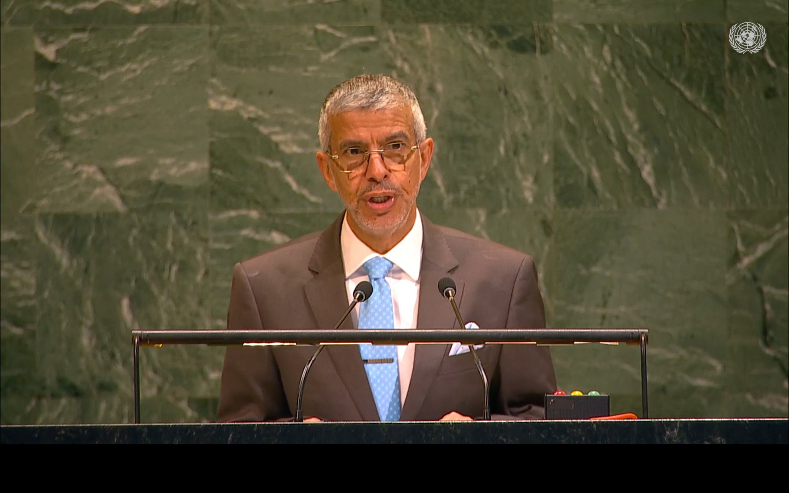 Speaking before the vote on the proposal, the Saudi representative to the UN, Abdulaziz Alwasil, delivering remarks on behalf of Riyadh and Paris, said the initiative was not aimed at any particular side or party but was “a reflection of our shared commitment to uphold international law and relevant UN resolutions.” (Screenshot/UNTV)