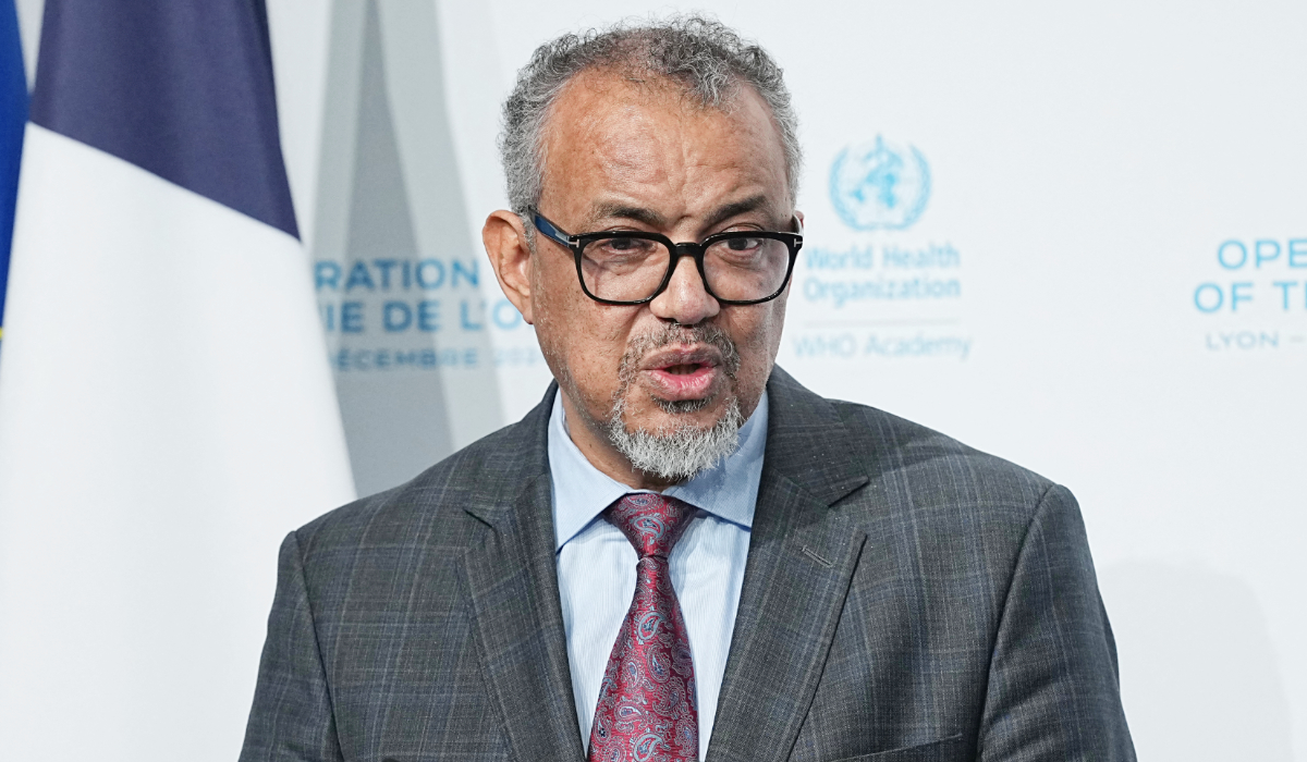 Director General of the World Health Organization (WHO), Tedros Adhanom Ghebreyesus delivers a speech during the inauguration and opening ceremony of the World Health Organization (WHO) academy in Lyon, central eastern France, on December 17, 2024. (AFP)