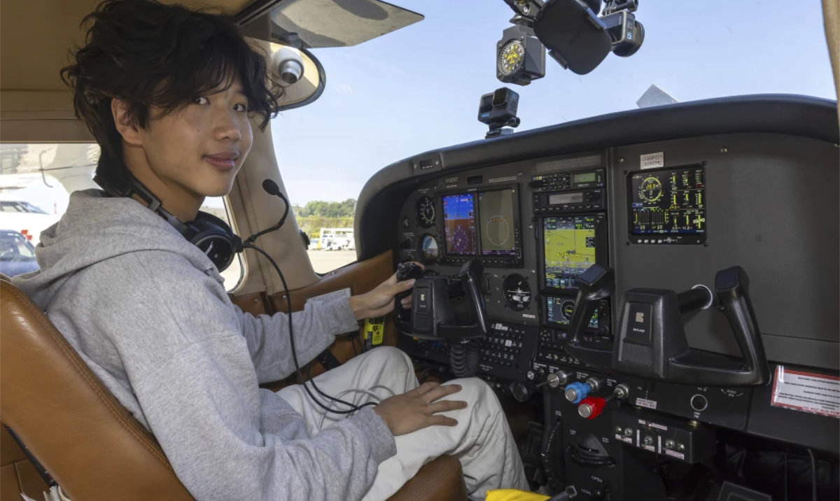 American pilot Ethan Guo poses for the photographer in Geneva, Switzerland, Tuesday, Aug. 6, 2024, before his take off from Geneva Airport for attempting a world record solo flight to all seven continents. (AP/File)