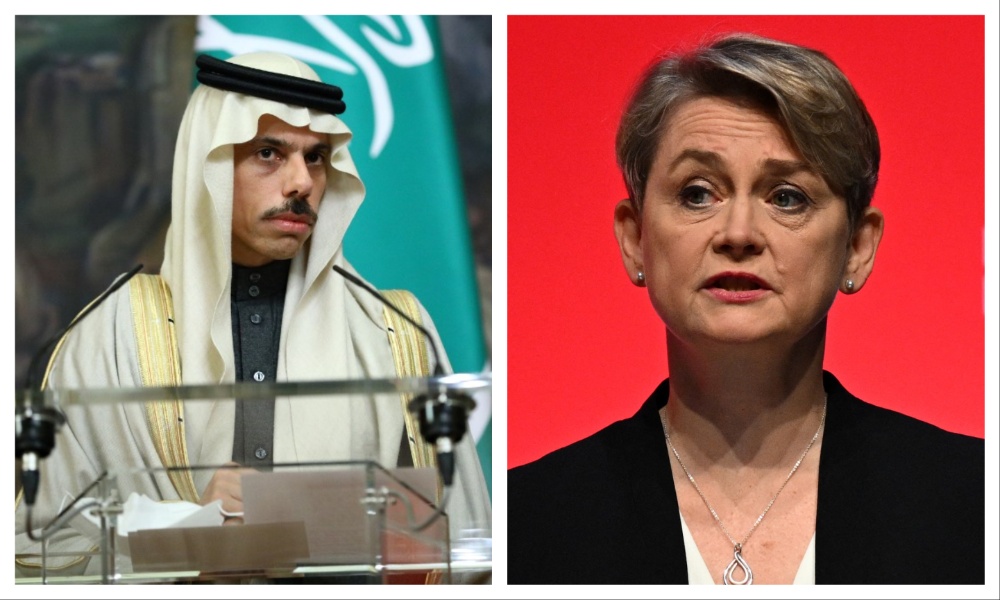 Saudi Foreign Minister Prince Faisal bin Farhan has received a call from British Secretary of State for Foreign, Commonwealth, and Development Affairs Yvette Cooper. (File/AFP)