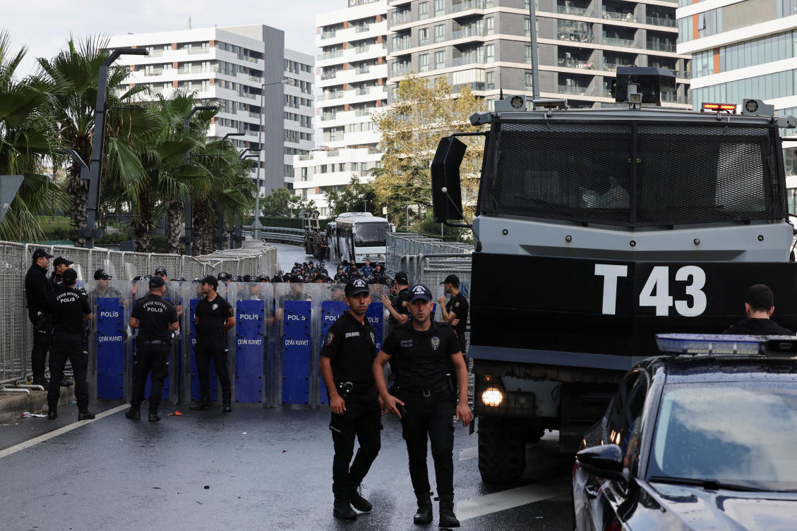 Members of the police block the road in Istanbul, Turkey, September 8, 2025. (Reuters)