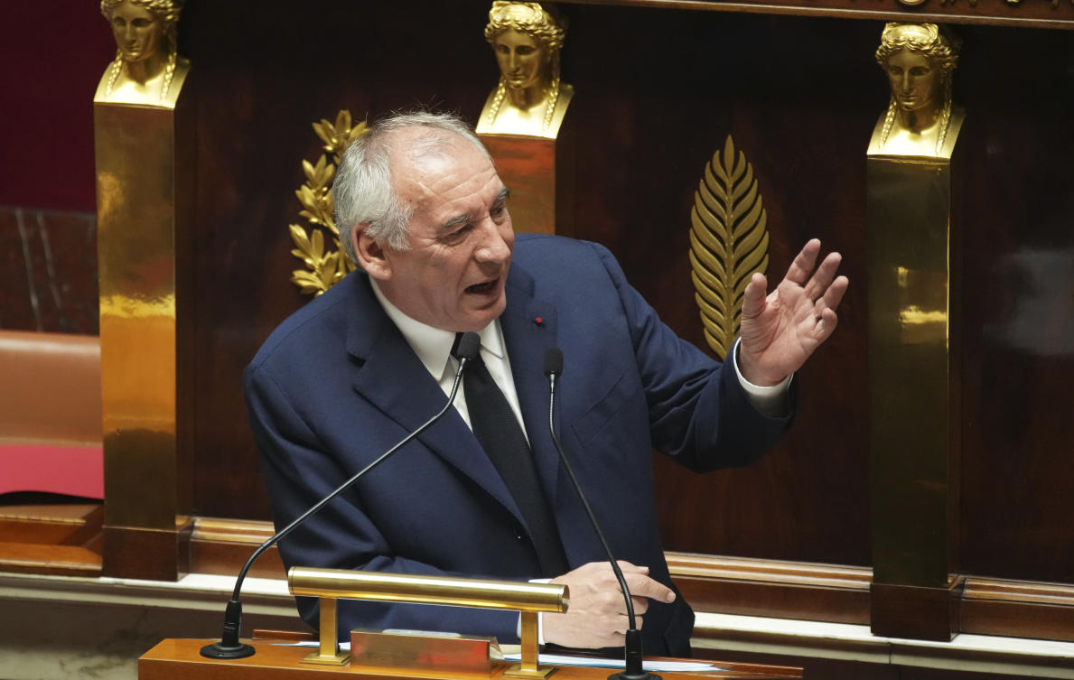 French Prime Minister Francois Bayrou addresses the National Assembly, prior to a parliamentary confidence vote that brought him down, Monday, Sept. 8, 2025 in Paris. (AP)