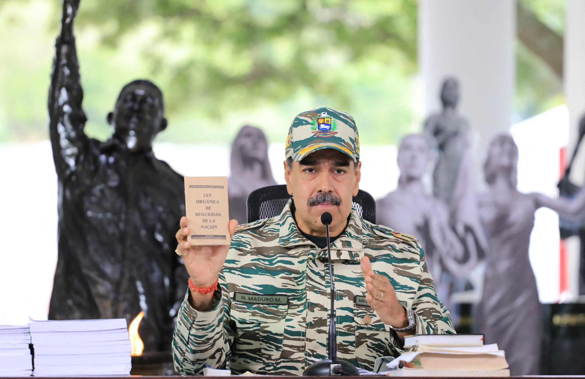 Venezuela’s President Nicolas Maduro gesturing as he talks during a meeting with the high military command in Caracas on Sept. 5, 2025. (AFP)