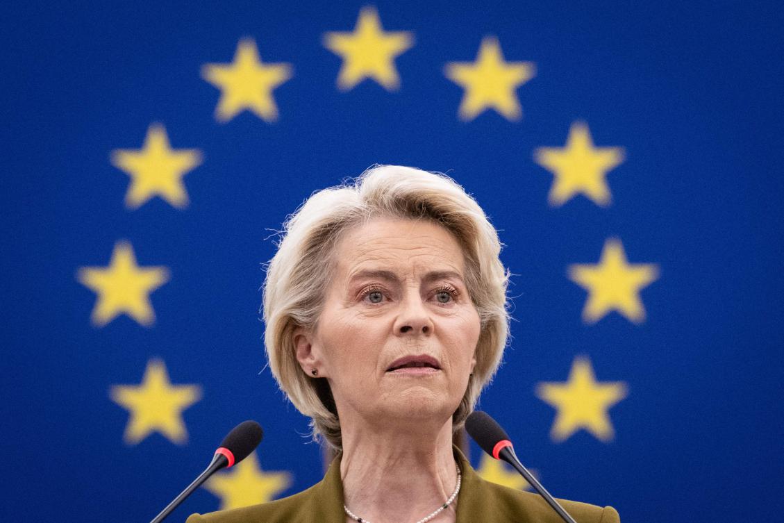 EU Commission President Ursula von der Leyen gives her annual State of the Union address during a plenary session at the European Parliament in Strasbourg, eastern France, on September 10, 2025. (AFP)