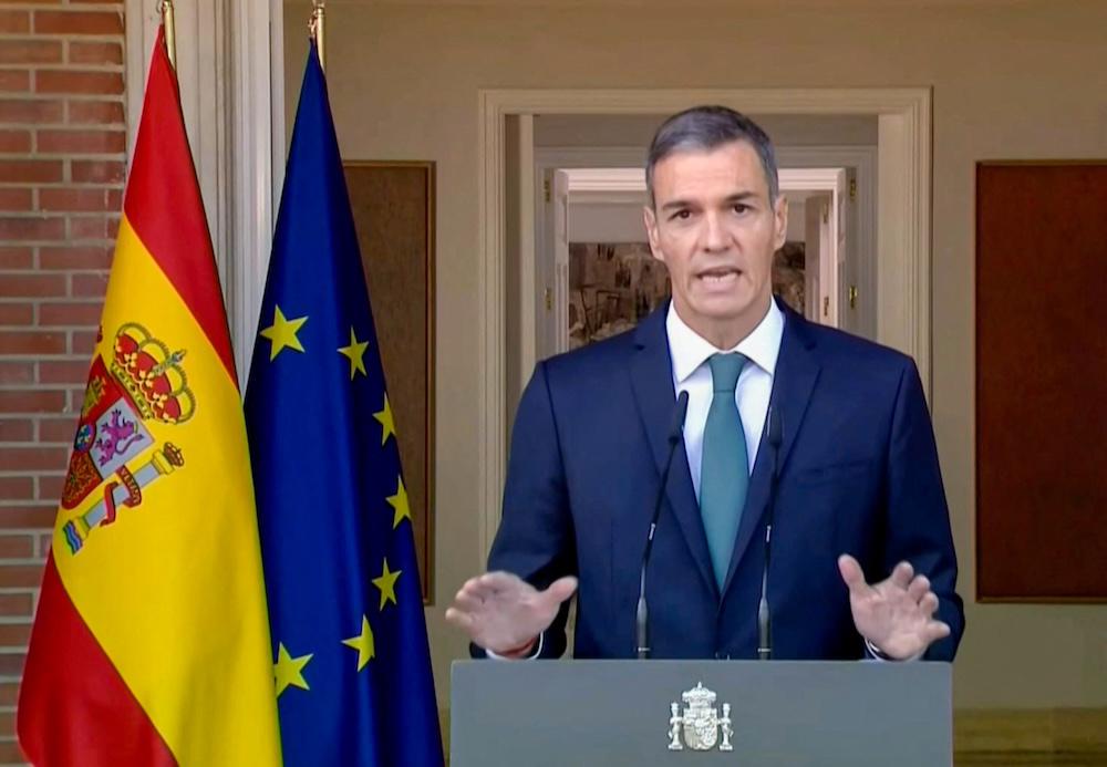 Israeli Prime Minister Benjamin Netanyahu accused his Spanish counterpart Pedro Sanchez, above, of levelling a “genocidal threat” against Israel. (AFP)