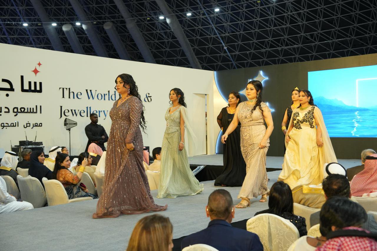 Women wear Indian jewelry as part of a curated show at the 2025 Saudi Arabia Jewellery Exposition in Jeddah, Saudi Arabia on Sept. 11, 2025. (Consulate General of India in Jeddah)