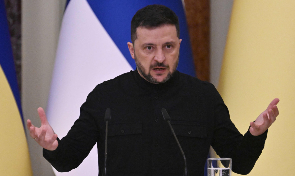 Ukrainian President Volodymyr Zelensky speaks during a press conference with President of Finland following talks at Mariyinsky Palace in Kyiv on September 11, 2025, amid the Russian invasion in Ukraine. (AFP)
