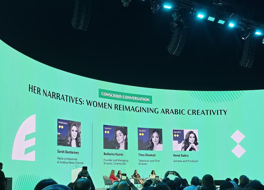 “Her Narrative: Women Reimagining Arab Creativity” was a panel discussion that featured three trailblazing voices from the region — actor and producer Hend Sabry, filmmaker Tima Shomali, and Cinema Akil founder Butheina Kazim. (AN Photo)