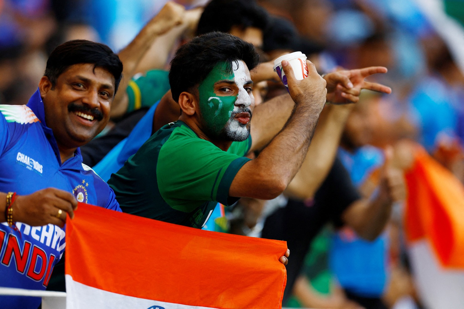 India and Pakistan fans in the stands before the match at the Dubai International Cricket Stadium in Dubai, UAE on September 14, 2025. (REUTERS)