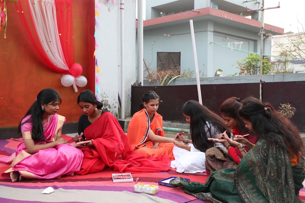 Bangladeshi girls take part in vocational training at their shelter, Happy Home, in Dhaka, July 2025. (ActionAid Bangladesh)