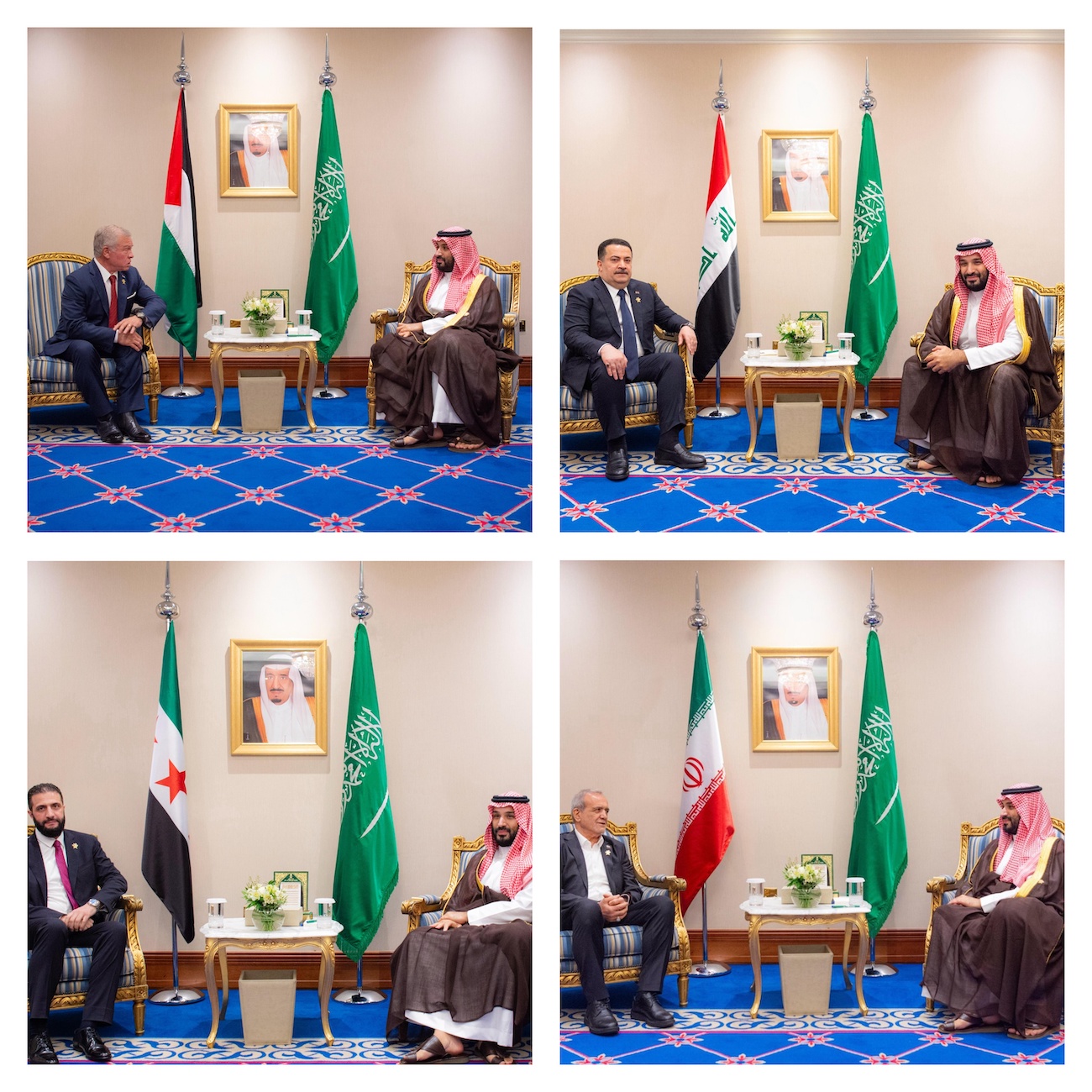 Saudi Crown Prince Mohammed bin Salman meets with leaders attending the Arab-Islamic summit in Doha on Monday. (SPA)
