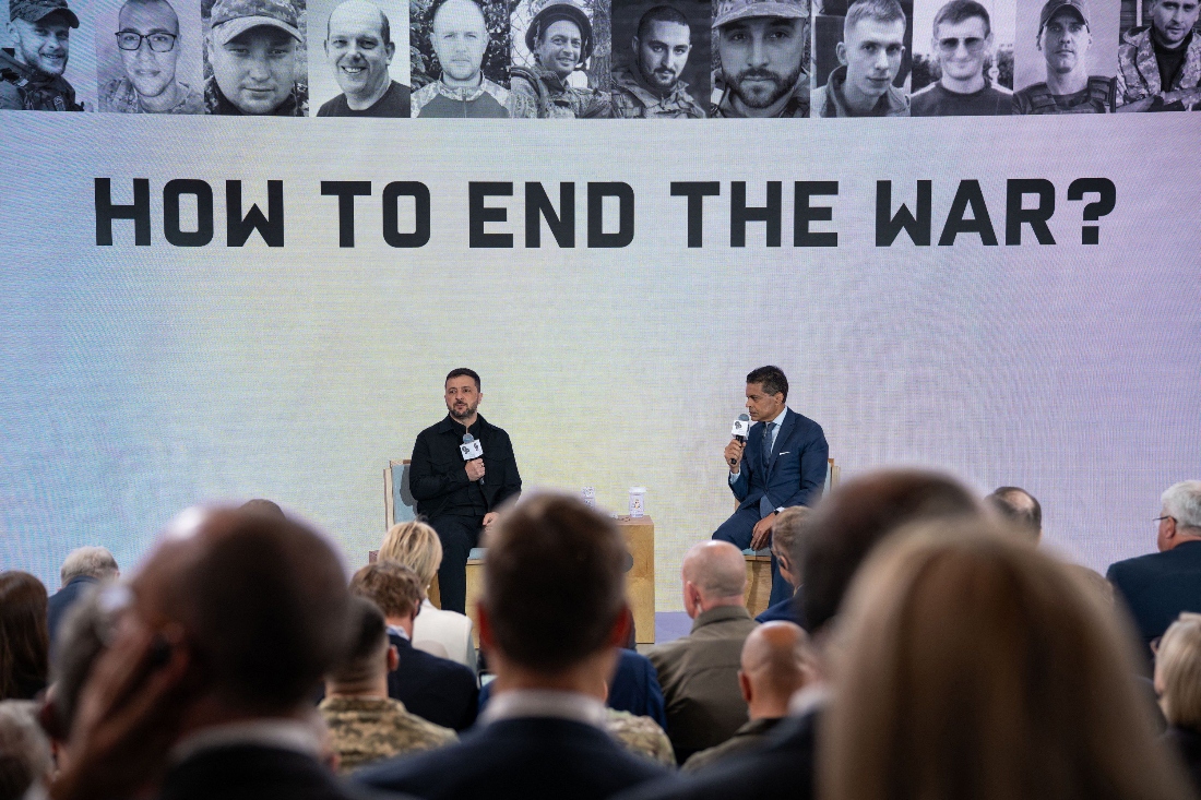 Ukrainian President Volodymyr Zelensky speaking at the annual Yalta European Strategy meeting. (Handout Ukrainian Press Service)