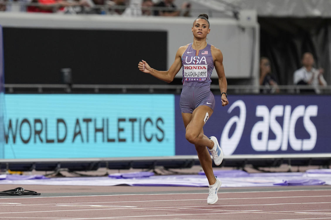 United States’ Sydney McLaughlin-Levrone competes in the women’s 400 meters semifinal at the World Athletics Championships in Tokyo, Tuesday, Sept. 16, 2025. (AP)