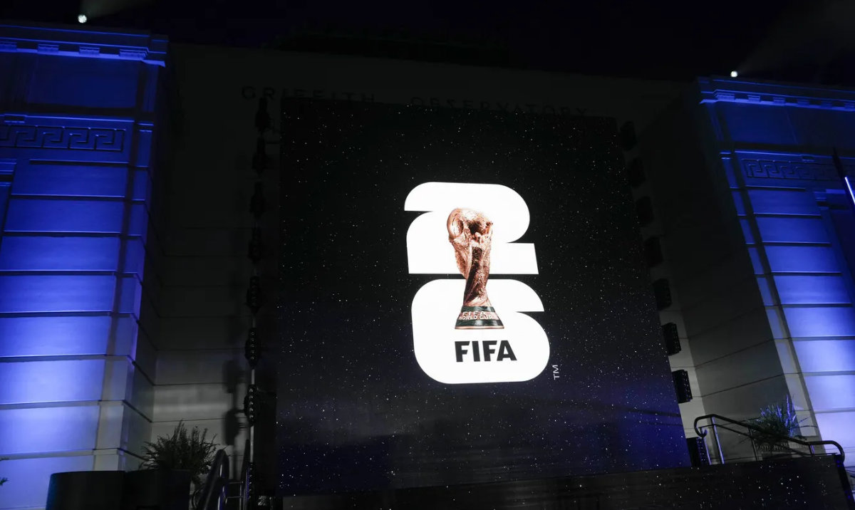 The logo for the 2026 World Cup is shown on a screen outside the Griffith Observatory in Los Angeles. (AP/File)