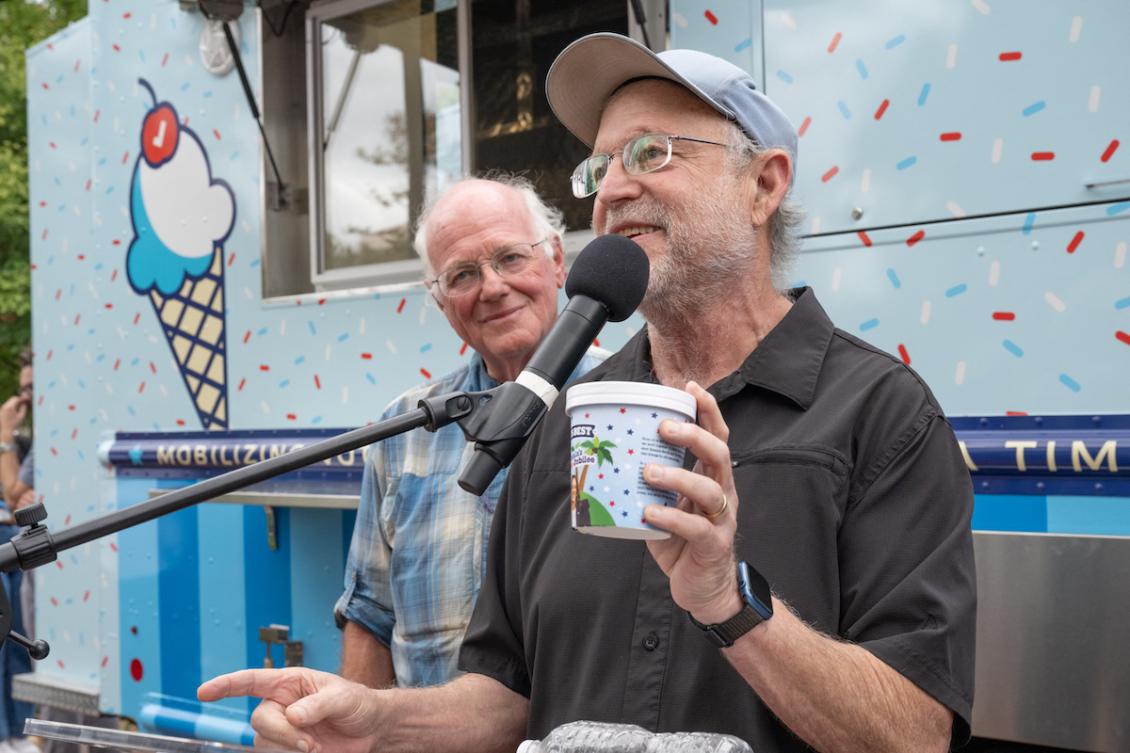 Ben Cohen and Jerry Greenfield have clashed with parent company Unilever since 2021 after Ben & Jerry’s said it would stop sales in the Israeli-occupied West Bank. (AFP/File)