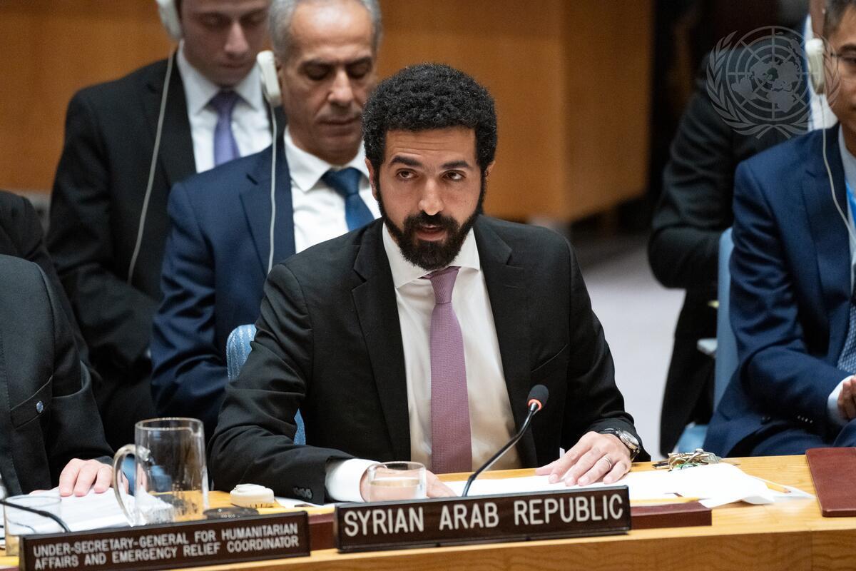 Syria’s new Permanent Representative to the United Nations, Ibrahim Olabi, speaking before the Security Council on Thursday. (UN photo)
